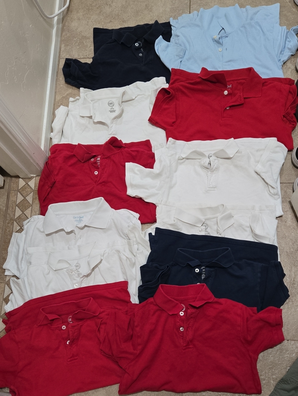 Set Of 12 Kids Polo Shirts - Red, White, Navy, Light Blue